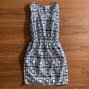 Pink Blush Geometric Pattern Cinched Waist Lined Dress